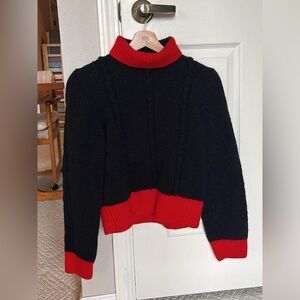 Vintage Cable knit Black and Red Turtleneck Sweater